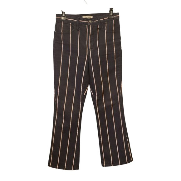 Madewell Cali Denim Boot Black Pinstripe Jeans Elsie Stripe Crop Kick Flare 28 - Picture 2 of 11